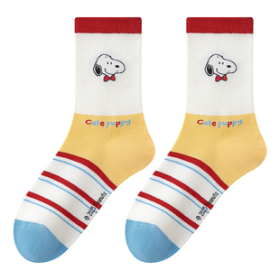 卡拉美拉2026秋冬新款女士袜子中筒袜史努比联名可爱卡通棉袜女袜