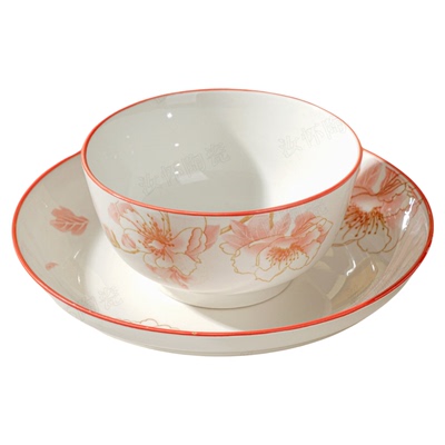 粉花花釉下彩陶瓷加厚防烫饭碗