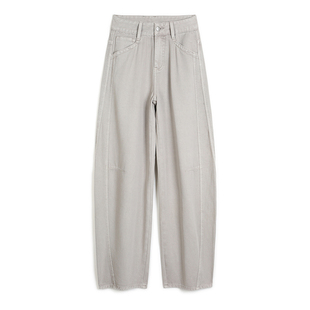 灰色加绒阔腿弯刀牛仔裤女2026年早春新款高腰显瘦宽松复古镰刀裤