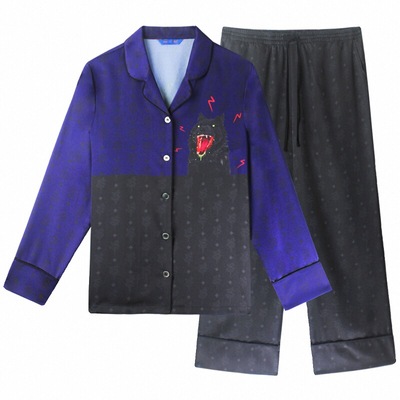 埃森费姆情侣丝绸印花睡衣套装