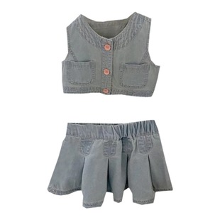 女童套装2025夏季新款洋气儿童套裙夏装宝宝牛仔短裙马甲两件套薄