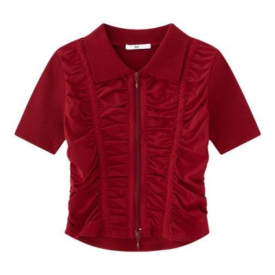 SLY 2024秋季新品日杂感褶皱纹理修身气质拉链衬衫030HAZ80-0971