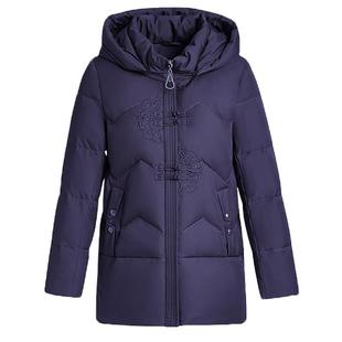 大码老年人羽绒服女冬季新款妈妈冬装外套中长款白鸭绒加厚奶奶装