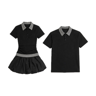 高级感情侣装夏季小众设计感短袖T恤女两件套法式一衣一裙ins潮流
