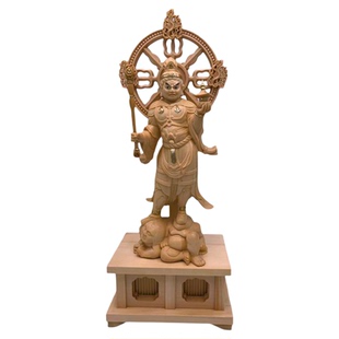 北方财宝多闻天王真言宗木雕佛像护法神原木桧木雕刻毗沙门天王像