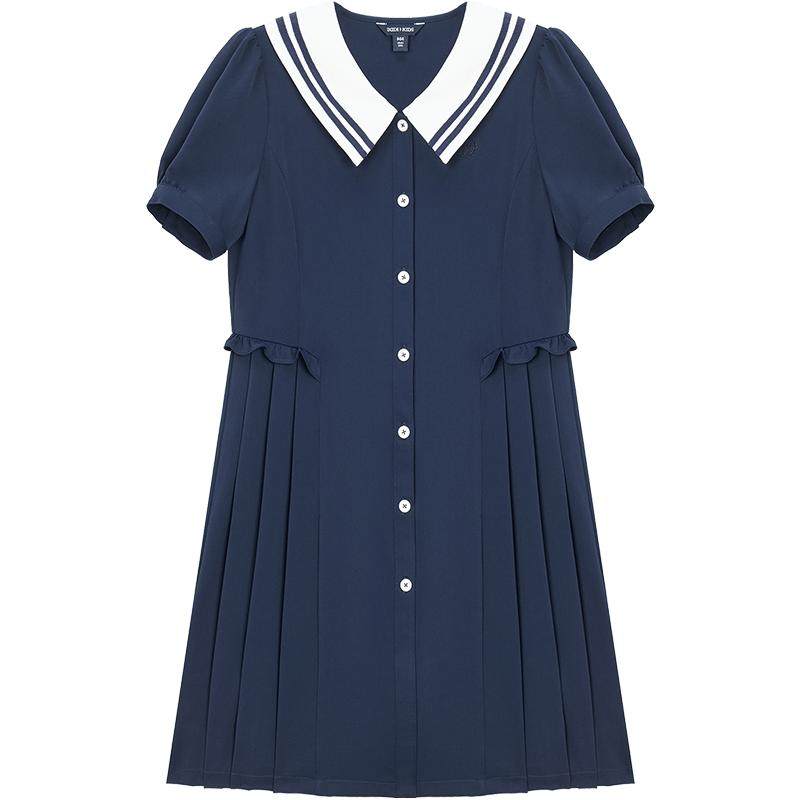 elandkids女童条纹翻领连衣裙