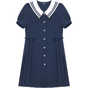 elandkids女童条纹翻领连衣裙