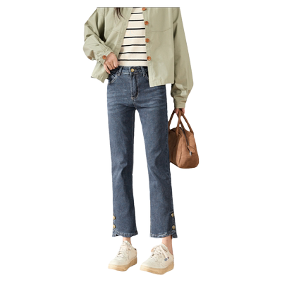 唐狮25春季新款牛仔裤女直筒烟管裤修身设计感显瘦时尚韩版裤子女