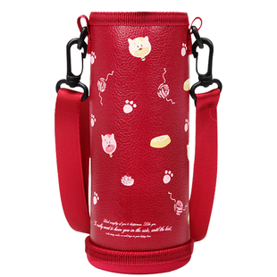 杯套卡通皮革隔热水杯袋子带提绳斜挎防磨损保护套便携杯子水杯套