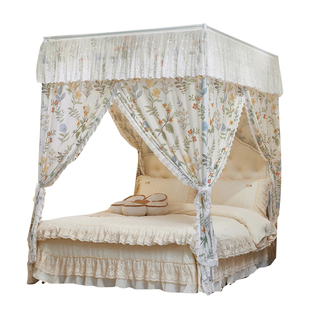 2026新款公主风蕾丝花边落地床幔宫廷蚊帐加密三开门加厚家用卧室