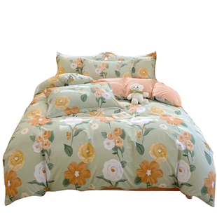 民光全棉纯棉格子四件套1.5m1.8米床单被套简约家用床上用品4件套