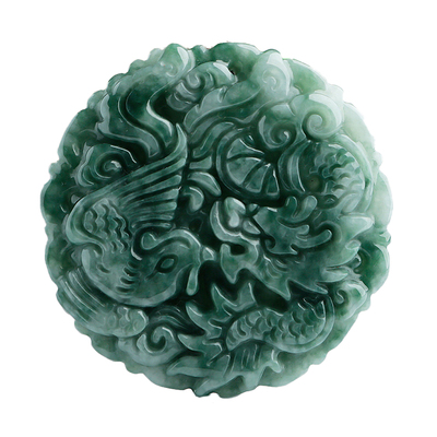 正品天然翡翠龙凤玉佩带证书