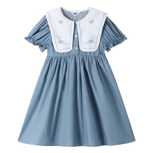 【新品】安奈儿童装女童短袖连衣裙2024新款夏甜美水手领裙子