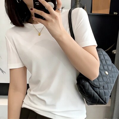 【91.5棉】女款白色T恤短袖圆领遮肉显瘦打底衫内搭夏季女半袖上
