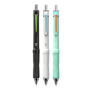 得力羽鳞卫中性笔低重心按动静音学生考试专用备考刷题黑笔防晃动双珠ST头速干顺滑液态硅胶高颜值黑色签字笔