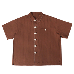 Nosense无感官 新中式砖红色盘扣短袖衬衫夏季宽松设计感日系衬衣