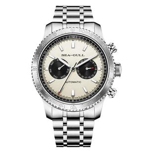 海鸥表飞行员系列新款熊猫眼双时区双历时尚钢带自动机械表男6177