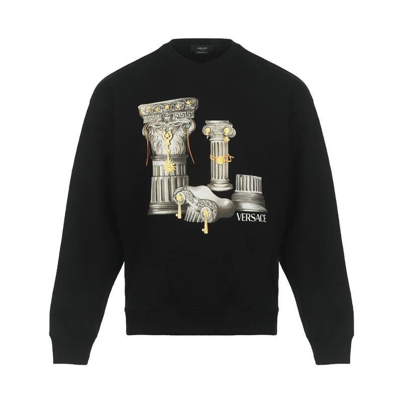 【自营】Versace/范思哲男士建筑图案印花休闲宽松圆领棉套头卫衣