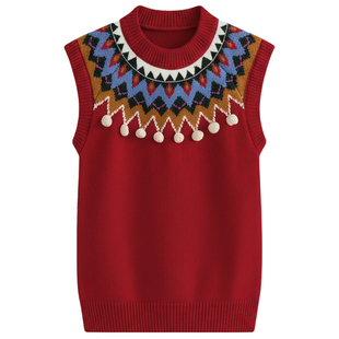 波姆熊女童针织马甲2026新款春秋季毛衣背心洋气学院风春秋外搭