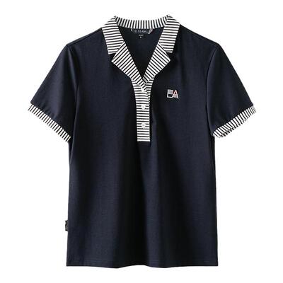 ELLEActive优雅条纹翻领短袖t恤