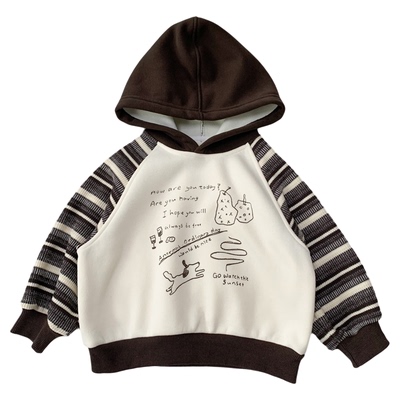 男孩纯棉洋气拼色一体绒连帽卫衣