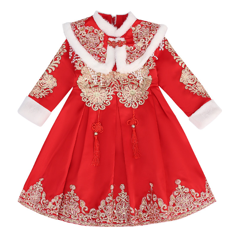 女童元旦拜年服古典唐服印花