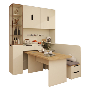 餐边柜靠墙一体储物柜卡座餐桌收纳酒柜组合客厅边柜靠墙置物柜子