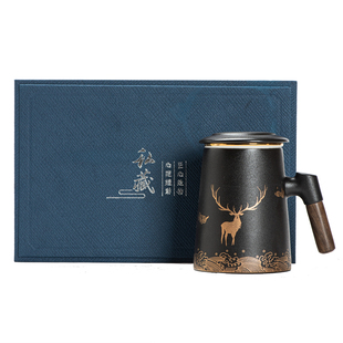 善简茶杯茶水分离带盖过滤大容量陶瓷马克杯男女水杯茶道杯子定制