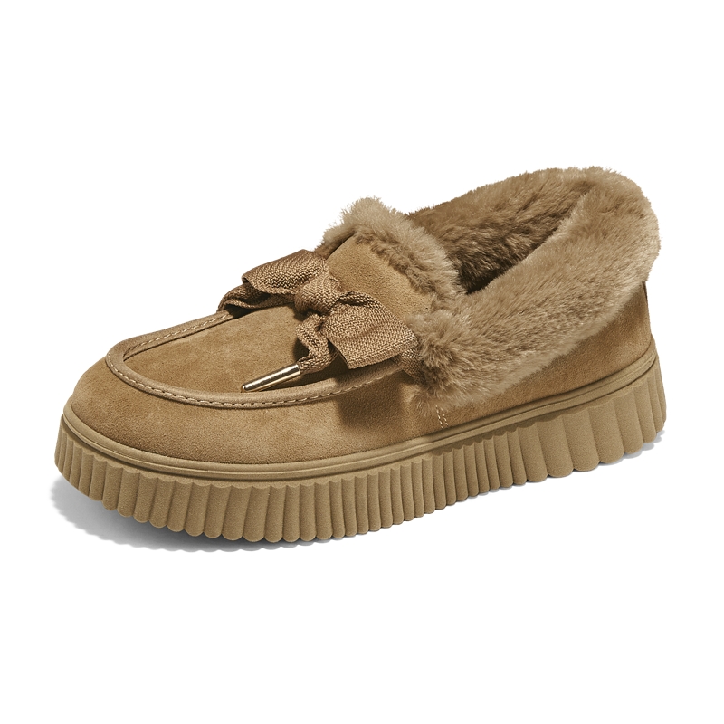 斯凯奇2025冬季新款女浅口单鞋绒面保暖舒适乐福鞋豆豆鞋冬加绒鞋