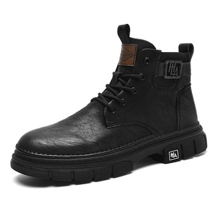 海澜之家马丁靴男款2025新款厚底增高低帮黑色工装靴子男鞋加绒
