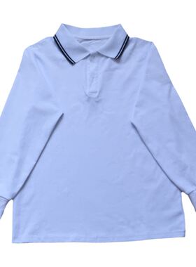 学生校服春秋白长袖白领两藏蓝条运动棉T恤POLO衫男女款班服定制
