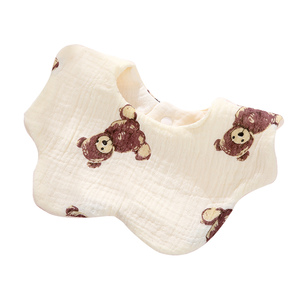 婴幼儿口水巾六层纯棉纱布花朵柔软花边围嘴可调节儿童宝宝小围兜