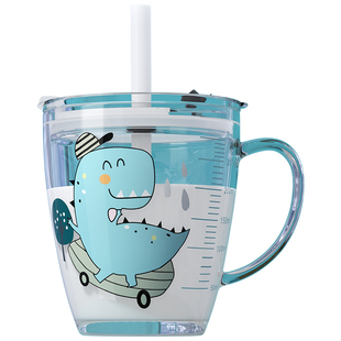 儿童牛奶杯带刻度吸管宝宝水杯喝奶杯冲奶粉专用杯子玻璃家用防摔