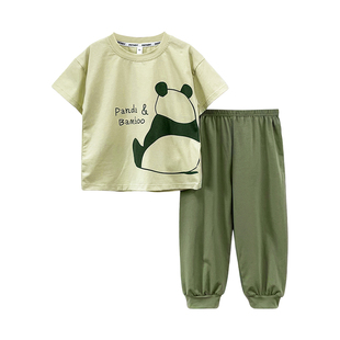男童睡衣套装夏季女童纯棉空调服薄款宽松儿童短袖长裤家居服圆领