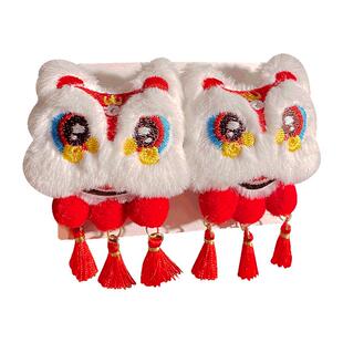 新年发饰儿童红色醒狮过年发夹女宝宝古风流苏汉服头饰中国风发卡