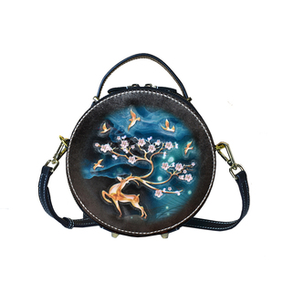 调皮匠小圆包女真皮时尚斜挎包夏季小包包百搭小众圆饼皮雕包原创