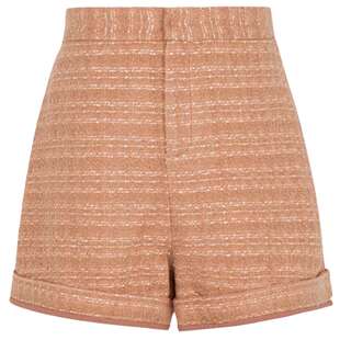 XG雪歌橘黄色小香风设计毛织休闲裤2025秋季新款通勤直筒短裤女装