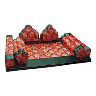 新中式高档红木沙发坐垫罗汉床五件套中国风刺绣云锦布料防滑抱枕