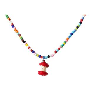 川野日韩彩色苹果锁骨链女生新款甜美小清新吊坠串珠项链头饰发饰