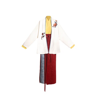 拟梦山茶原创国风日常汉服汉元素刺绣白呢子外套红色旋裙秋冬套装