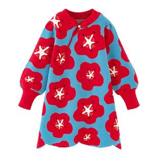 迷你巴拉女童针织连衣裙不易起球新中式儿童亲子拜年服裙子新年冬