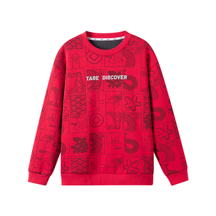 小猪托尼TABE胖童卫衣红色年装男大童秋冬款加绒加厚大码童装上衣