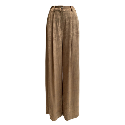 歌蒂诗春专柜新款简约大气卡其色提花宽松阔腿长裤 8E32K3802