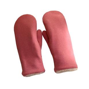 手套男女冬情侣加厚全指连指包指加绒保暖可拆卸绳子蓝色粉色紫色