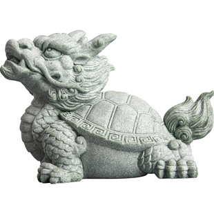 青砂石复古风中式鱼缸假山龙龟中号造景客厅办公桌面装饰摆件送礼