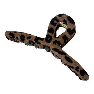 法式复古毛绒豹纹抓夹女高级感后脑勺盘发鲨鱼夹发量多发夹子头饰