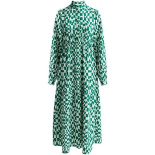 [断码清仓]COCOBELLA棋盘格高腰连衣裙女通勤OL垂感衬衫裙FR518