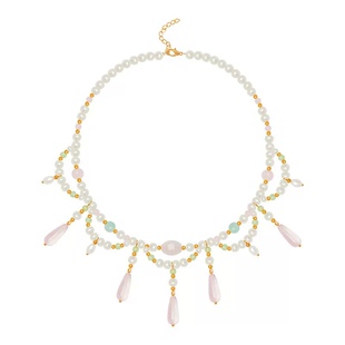 格格间原创【流玉】粉晶多层粉色项链珍珠软璎珞手工古风汉服配饰