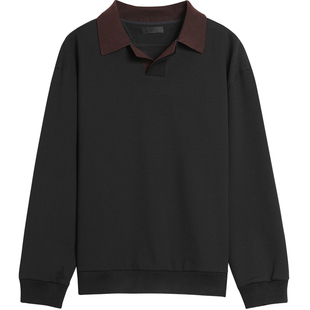 EHE男装针织撞色衣领轻运动简约宽松复古休闲套头卫衣男春夏新款