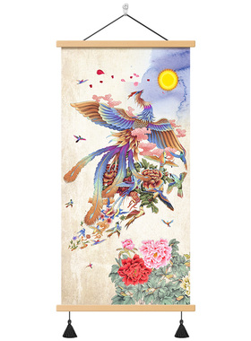 中式百鸟朝凤玄关挂画